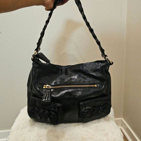 Elliott Lucca Black Leather Hobo Bag with Braid Accents - Picture 3 of 11